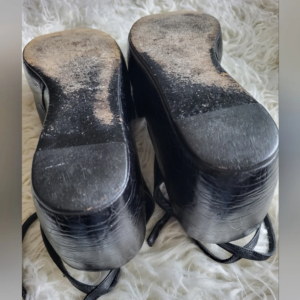 PRADA Black Croc-Embossed Ankle Strap Platform